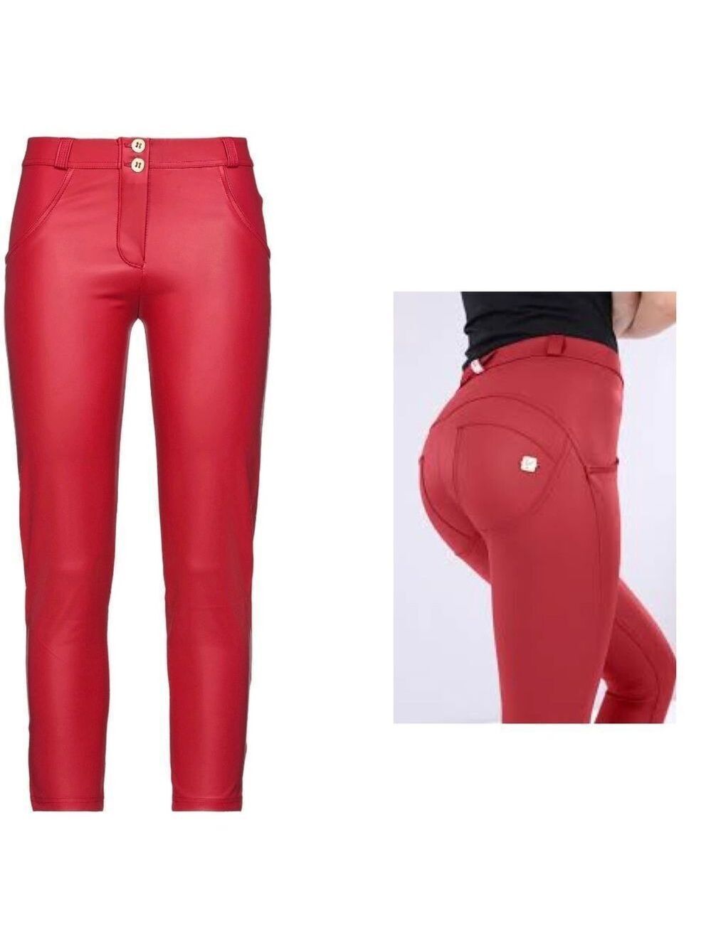 FREDDY WR.UP red cropped faux leather vegan leggings Sz M NWT